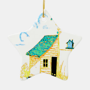 Farm Scene with shed, tree, and birdhouse Ceramic Tree Decoration