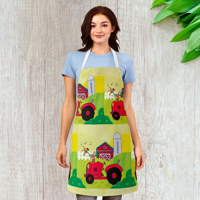Farm Scene with Singing Rooster on Tractor  Apron (Creator Uploaded)