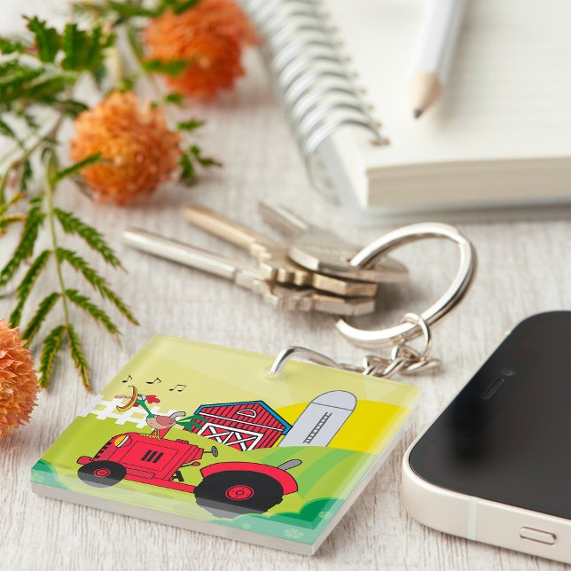 Farm Scene with Singing Rooster on Tractor  Key Ring (Creator Uploaded)