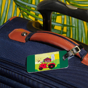 Farm Scene with Singing Rooster on Tractor  Luggage Tag