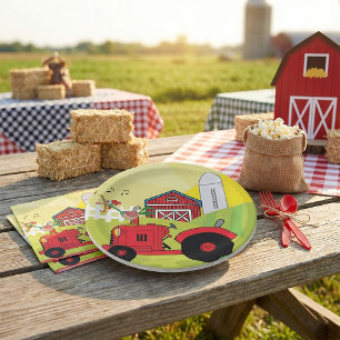 Farm Scene with Singing Rooster on Tractor  Paper Plate