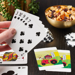 Farm Scene with Singing Rooster on Tractor Playing Cards