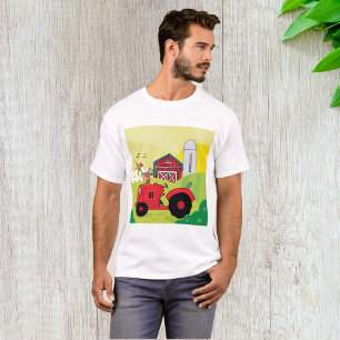 Farm Scene with Singing Rooster on Tractor T-Shirt