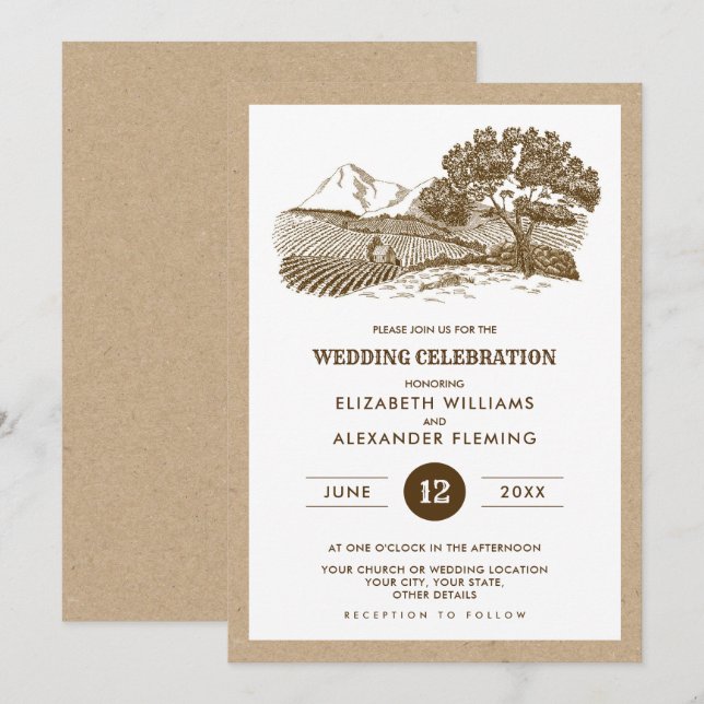 Farm Scetch Kraft Paper Rustic Wedding  Invitation (Front/Back)