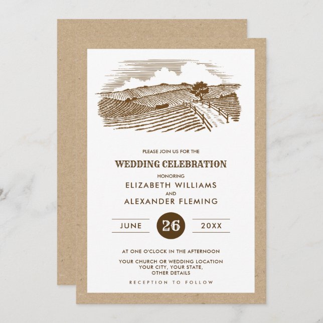 Farm Scetch Kraft Paper Rustic Wedding Invitation (Front/Back)