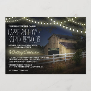 Farm String Lights Rustic Barn Wedding Invitations