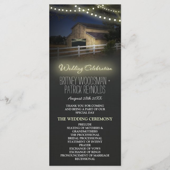 Farm String Lights Rustic Barn Wedding Programs Programme (Front)