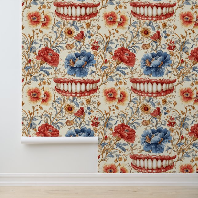 Farm Style Teeth Flower Smile Dental Clinic Decor Wallpaper (Application)