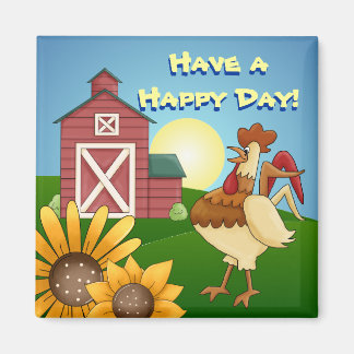 Farm Sunflowers Rooster Magnet