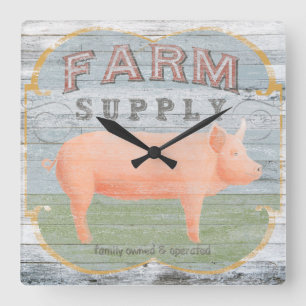 Farm Supply Square Wall Clock