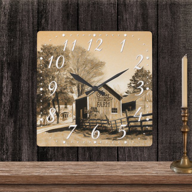 Farm Sweet Farm Country Homestead Square Wall Clock (Creator Uploaded)