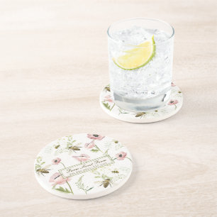 Farm Sweet Farm Family Name poppy, bee wildflowers Coaster