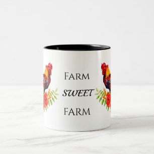Farm Sweet Farm Floral Rooster  Two-Tone Coffee Mu Two-Tone Coffee Mug