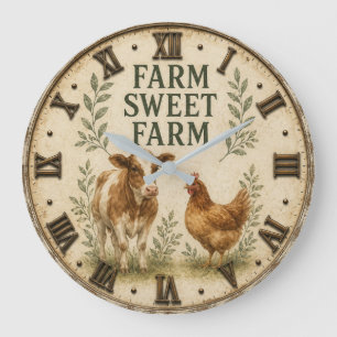 Farm Sweet Farm Rustic Farm Animals Farmhouse Large Clock