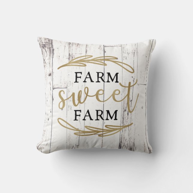 Farm Sweet Farm White Wood Country Farmhouse Cushion (Front)