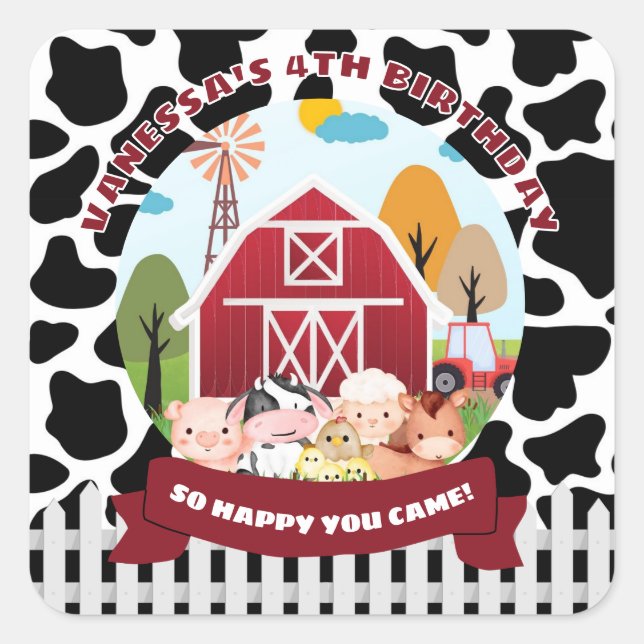 Farm Theme Birthday  Square Sticker (Front)