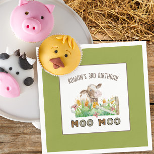 Farm Theme Cow Moo Moo Kids Birthday Party Napkin