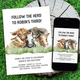 Farm Theme Follow the Herd 3rd Birthday Invitation