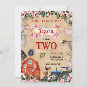 Farm Theme girl Birthday Party Invitation