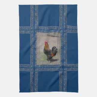 Farm Theme Rooster Dish Towel, Blue Background Tea Towel