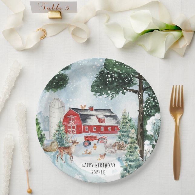 Farm Theme | Winter Barn Birthday Party Paper Plate (Wedding)
