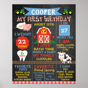 Farm Themed 1st Birthday Milestone Poster
