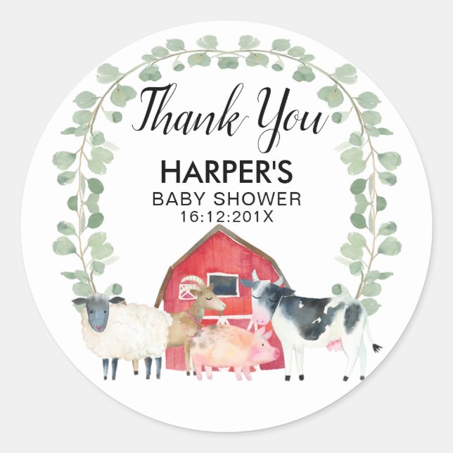 Farm Themed Animals Baby Shower Sticker (Front)