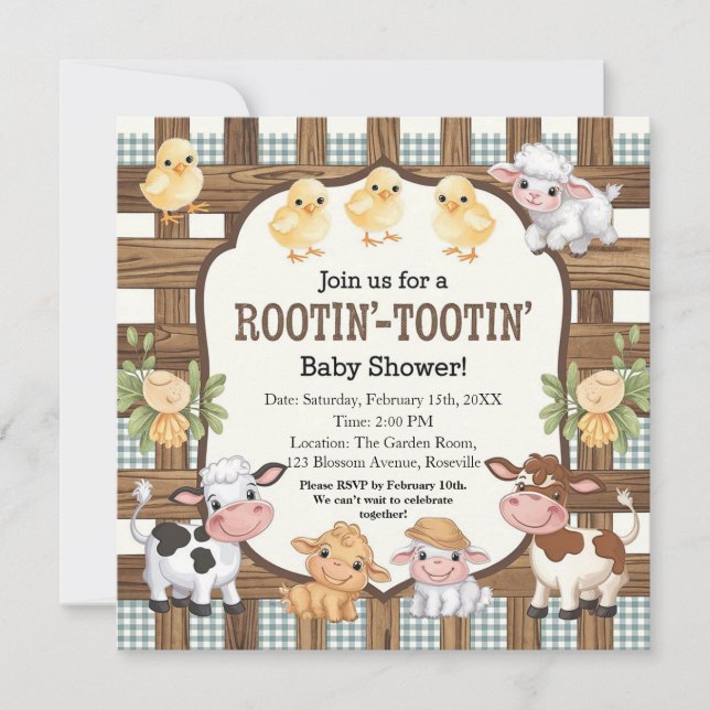 Farm-Themed Baby Shower Design - Cute Farm Animals Invitation (Front)