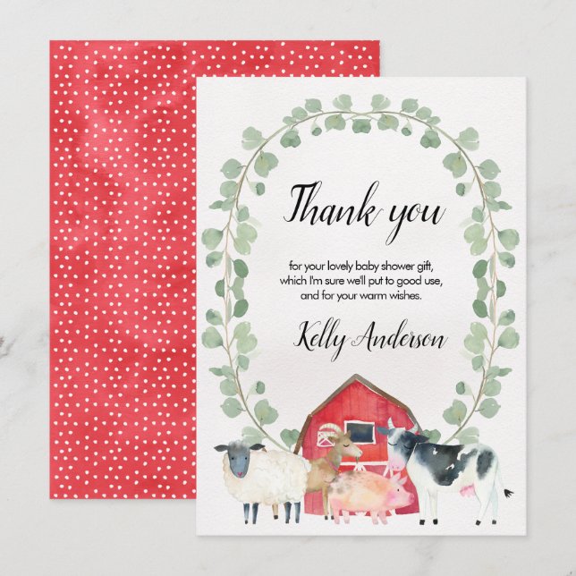 Farm Themed Baby Shower Thank You Card (Front/Back)