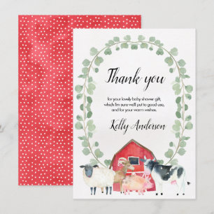Farm Themed Baby Shower Thank You Card