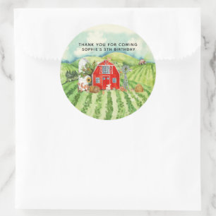 Farm Themed Birthday Party Thank You Favour Classic Round Sticker