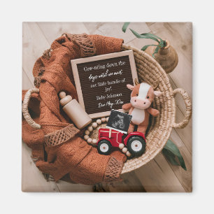 farm themed woven basket pregnancy announcement magnet