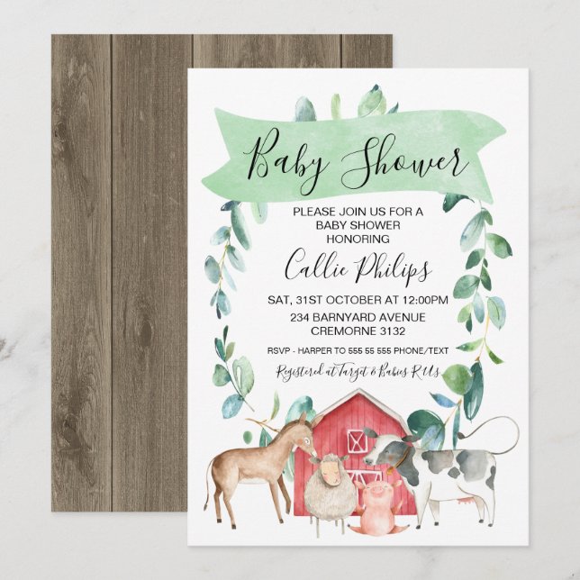 Farm Themed Wreath Baby Shower Invitation (Front/Back)