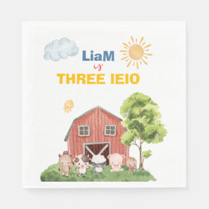 Farm Three I-E-I-O 3rd Birthday Napkin