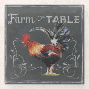 Farm to Table Rooster Glass Coaster