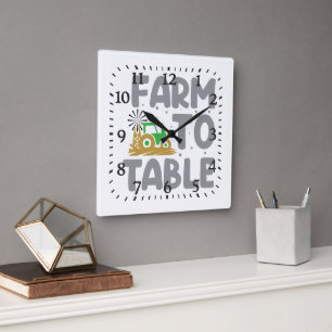 Farm to Table Tractor Windmill Square Wall Clock