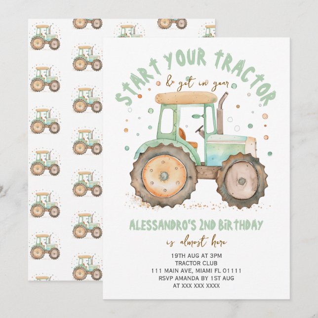 Farm Tractor 2ND Birthday  Invitation (Front/Back)