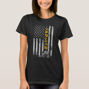 Farm Tractor American Usa Flag Farmer Rancher Far T-Shirt