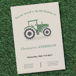 Farm Tractor Birthday Invitation<br><div class="desc">A light beige birthday invitation with an illustration of a green and grey farm tractor in cartoon style! You can customise texts and used it for any another party such as countryside party,  wedding,  retirement,  bachelorette party,  backyard party,  neighbours party,  summer reception,  etc.</div>