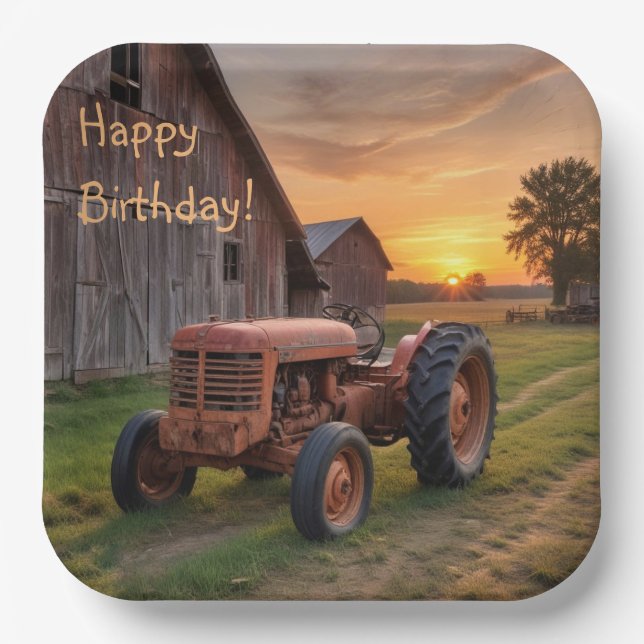 Farm Tractor Birthday  Paper Plate (Front)