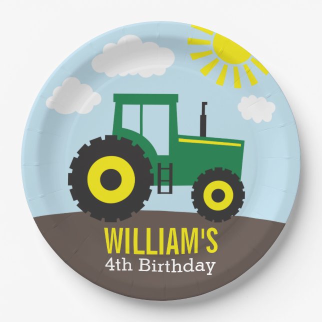 Farm Tractor Birthday Paper Plate (Front)