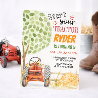 Farm Tractor Birthday Party Invitation | Red Tract