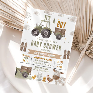 Farm Tractor Boy Baby Shower Invitation