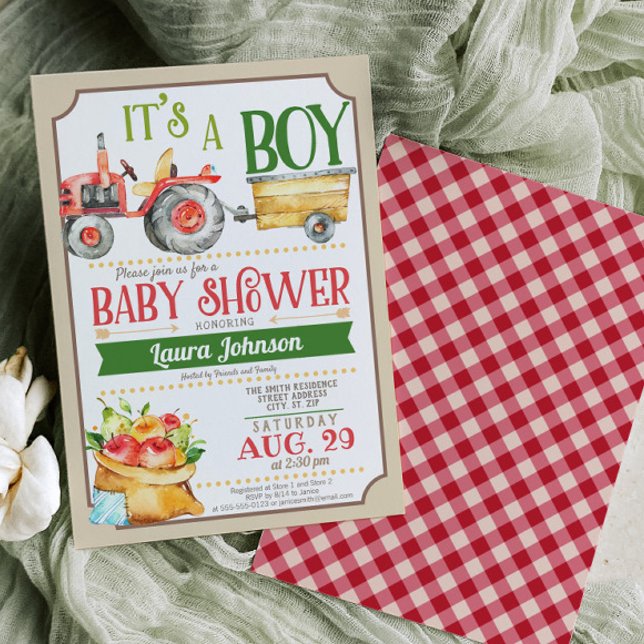 Farm Tractor Boy Baby Shower Invitation (Creator Uploaded)