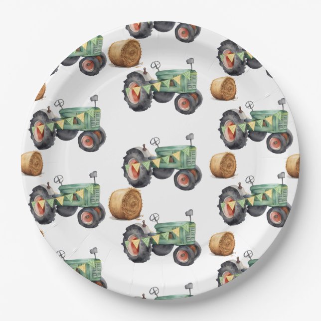 Farm Tractor Boys Birthday  Paper Plate (Front)