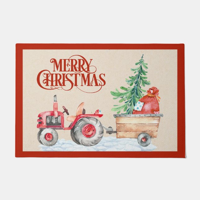 Farm Tractor Christmas Doormat (Front)
