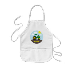 Farm Tractor Green and Yellow Kids Apron