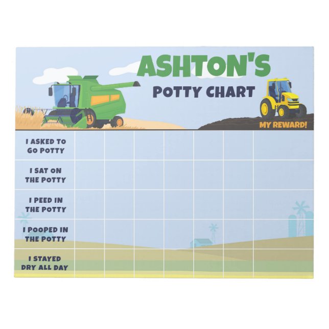 Farm Tractor Potty Chart Personalised Name & Tasks Notepad (Front)
