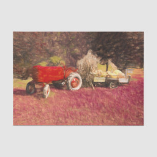 Farm Tractor Red Country Autumn Pumpkins Art Tissue Paper