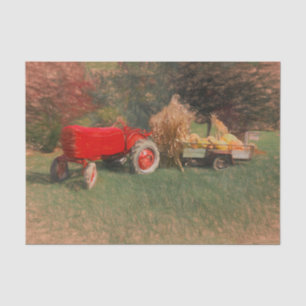 Farm Tractor Red Country Autumn Pumpkins Sketch Tissue Paper